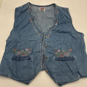 2XL Keren Hart Women's Embroidered Denim Vest Floral